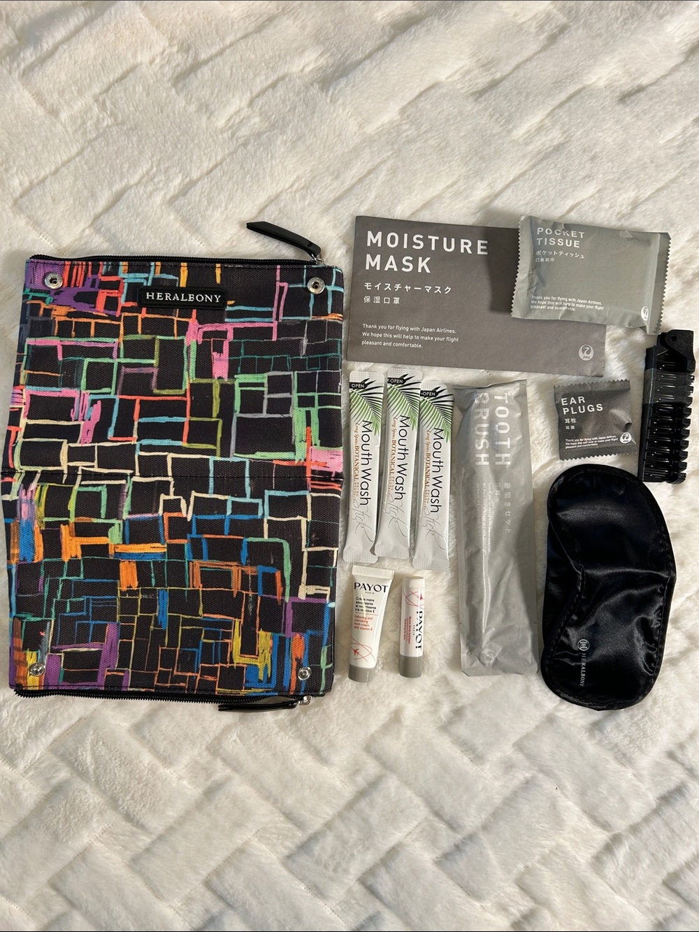 JAL Heralbony Travel Cosmetic Pouch in Black Multicolor with misc.  toiletries